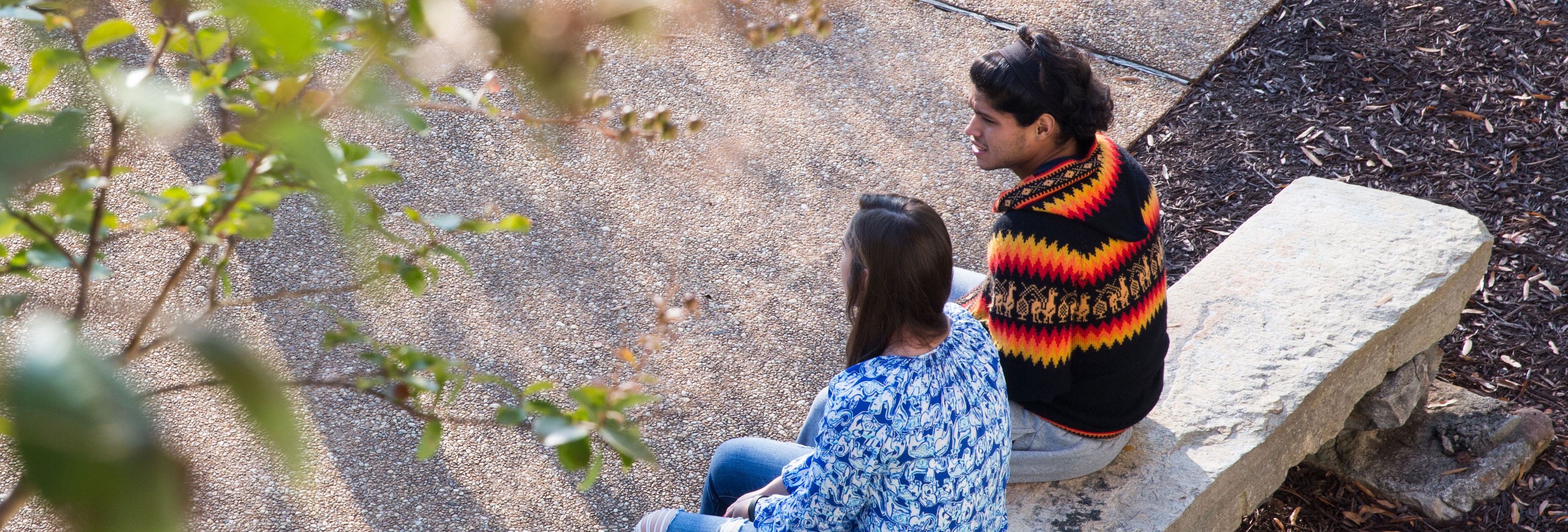 two students sit on a bench