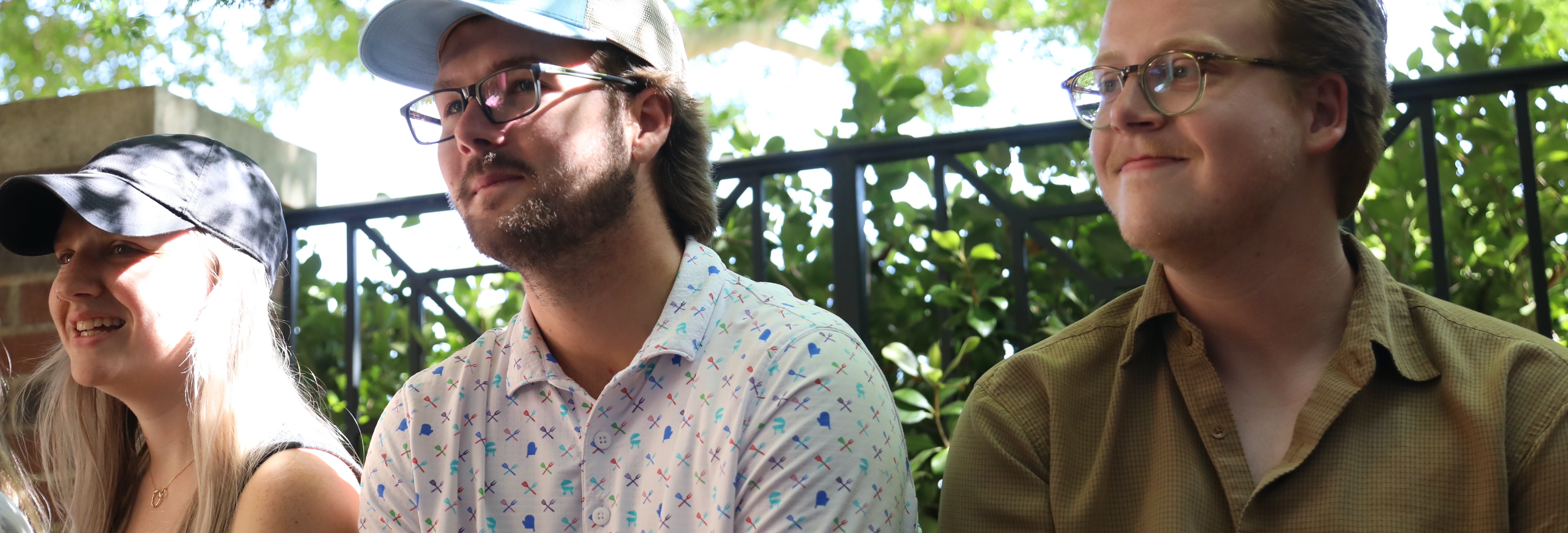 two students chat on a sunny day