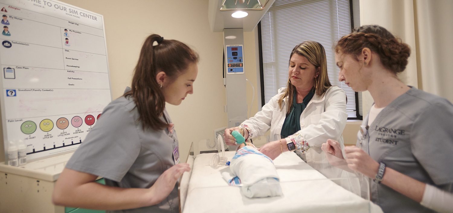 A nursing major earns his nursing degree through practical experiences in LaGrange College classrooms.
