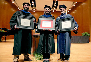 Dr. Anthony Wilson, Dr. Nickie Cauthen and Dr. Chris Bellon pose with their awards after Honors Day