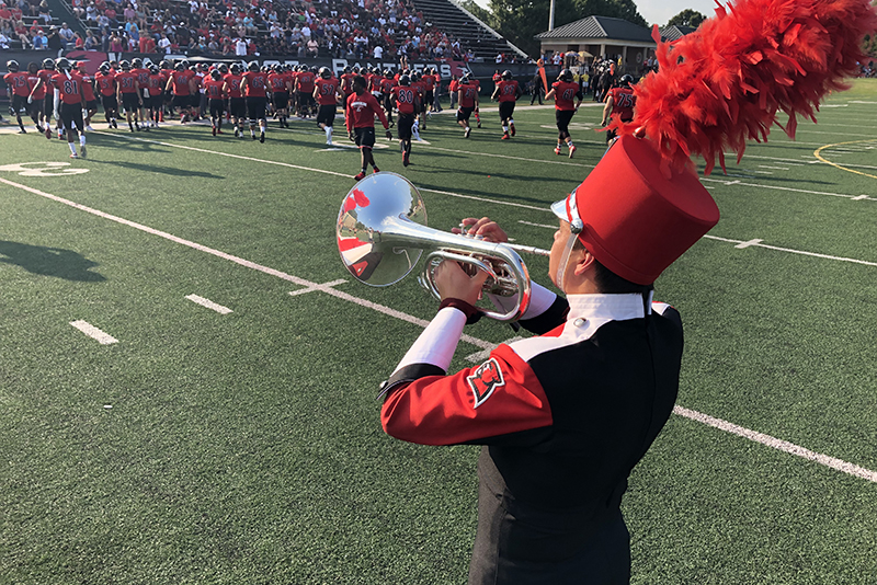 The Panther Marching Band is ready to play the football team to victory.