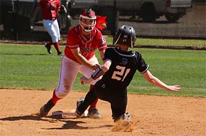 Panther softball player makes an out at second base