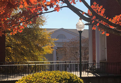 A fall campus picture of Pitts Hall - Campus will reopen this fall 2020
