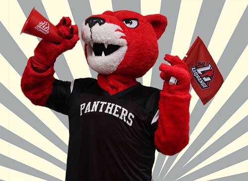 Pouncer mascot cheering