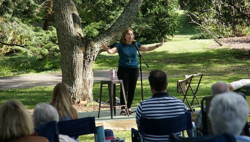 Carol Cain tells a story at Stories in the Garden