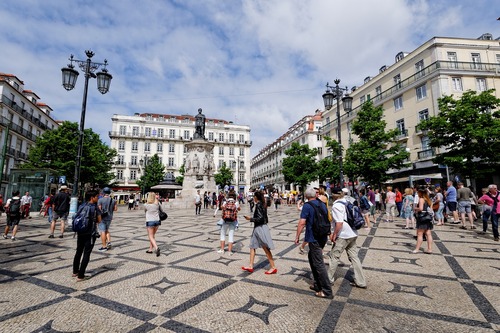 Bustling market square in Lisbon