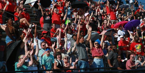 Crowd cheers at Homecoming football game
