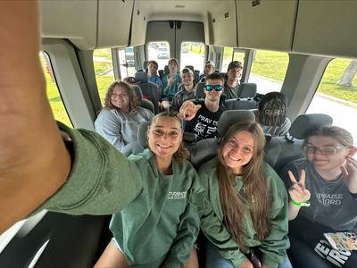 Student volunteers at church