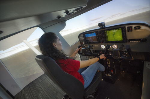 Student in flight simulator