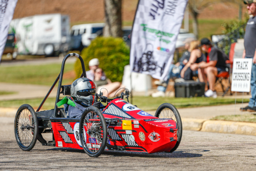 A car races in a past Greenpower competition race held at LaGrange College