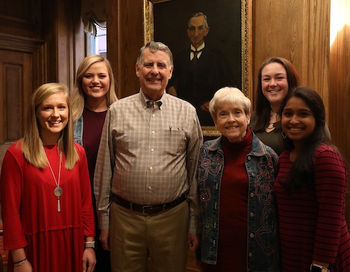 Mary Kay and Louis Smith are pictured with President Rufus W. Smith, who served LaGrange College from 1885 to 1915. A descendant of the former president, Louis is his great-great-grandson.