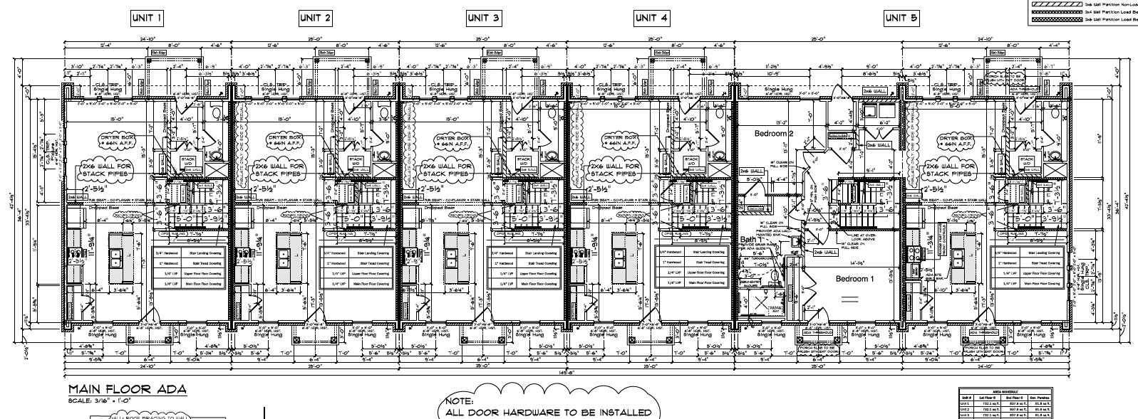 Plans show the first floor, including ADA accommodations, of the townhomes.