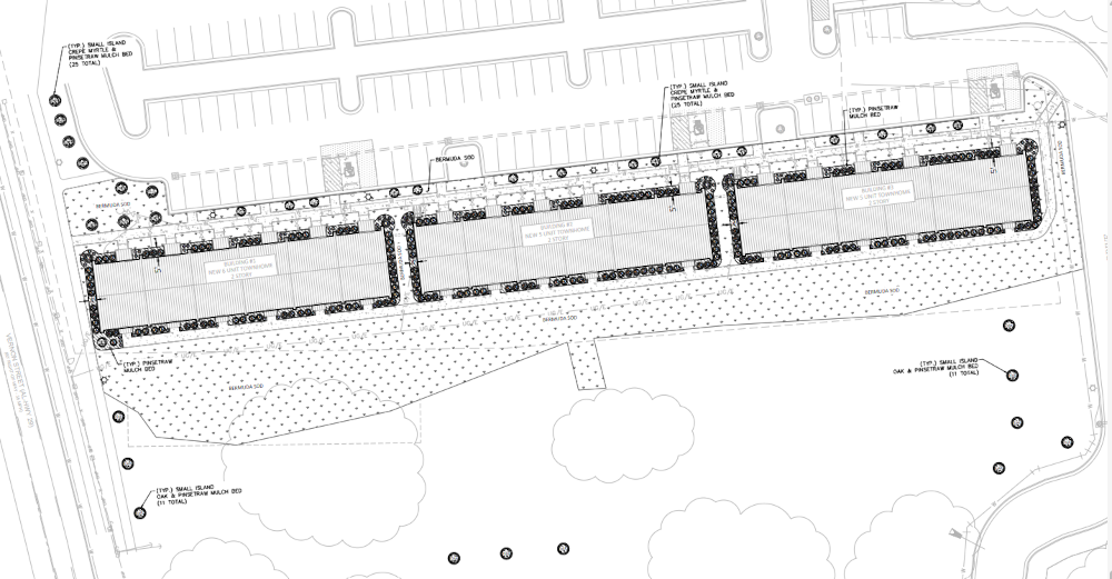 Overview of townhomes location plan at the corner of Panther Way at Vernon Street.