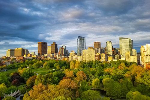 A sunlit Boston skyline