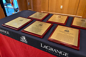 awards at Athletic Hall of Fame ceremony