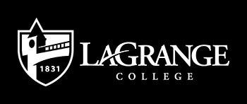 LaGrange College white logo on a dark background