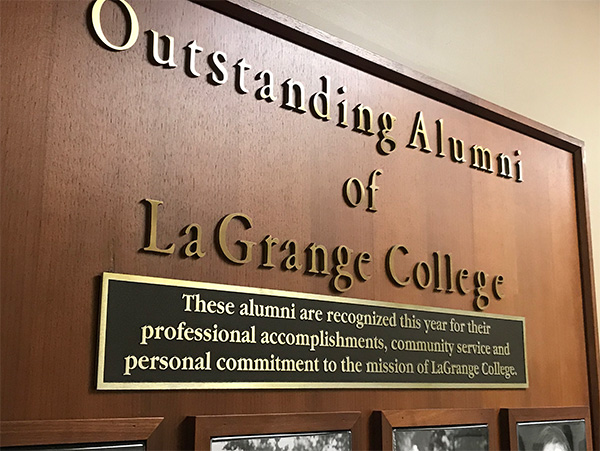 Outstanding Alumni plaque at LaGrange College